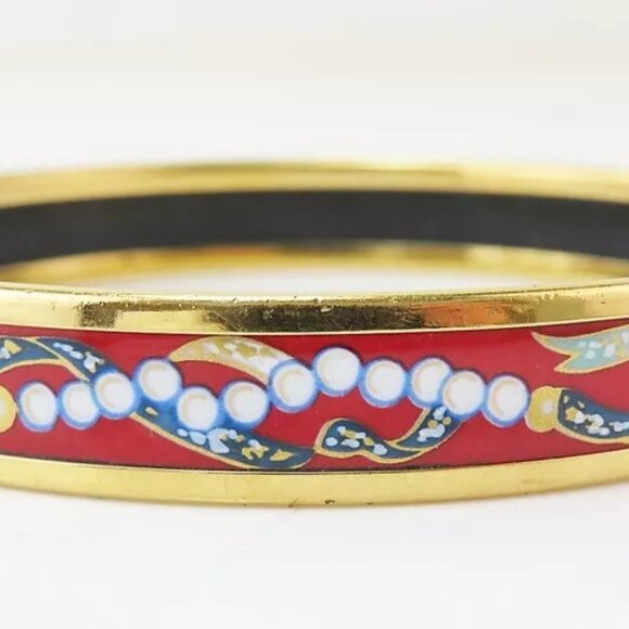 Auth HERMES Goldtone and Red Enamel Bangle Bracelet - Picture 1 of 16